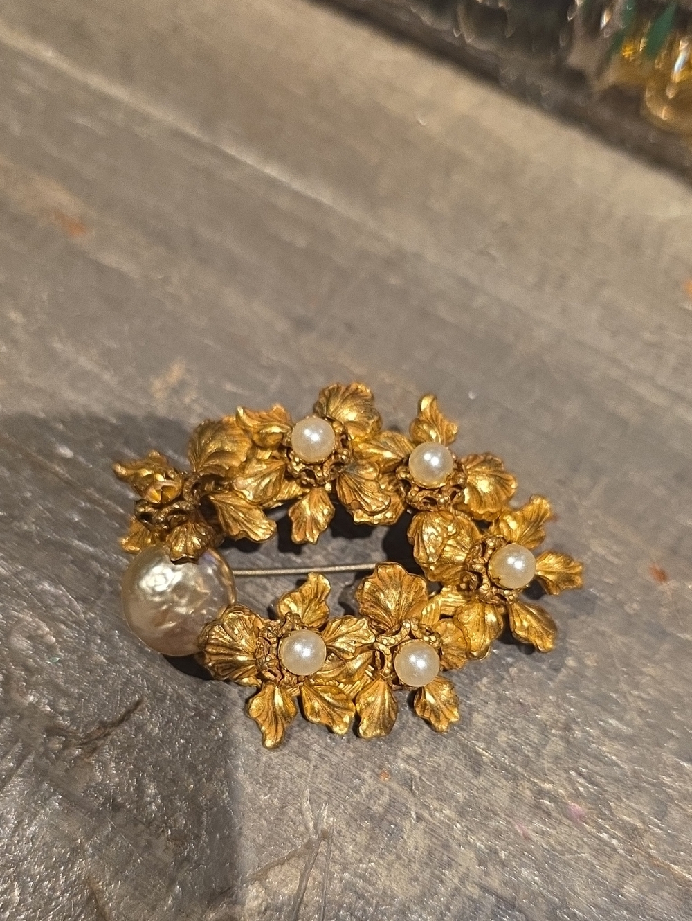Gold Floral Pearl Brooch - Women Jewelry Miriam Haskell
